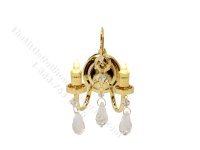 Miniature Two Arm Battery Operated Brass Crystal Sconce with Magic Wand - Brass (image for) Miniature Two Arm Battery Operated Brass Crystal Sconce with Magic Wand - Brass